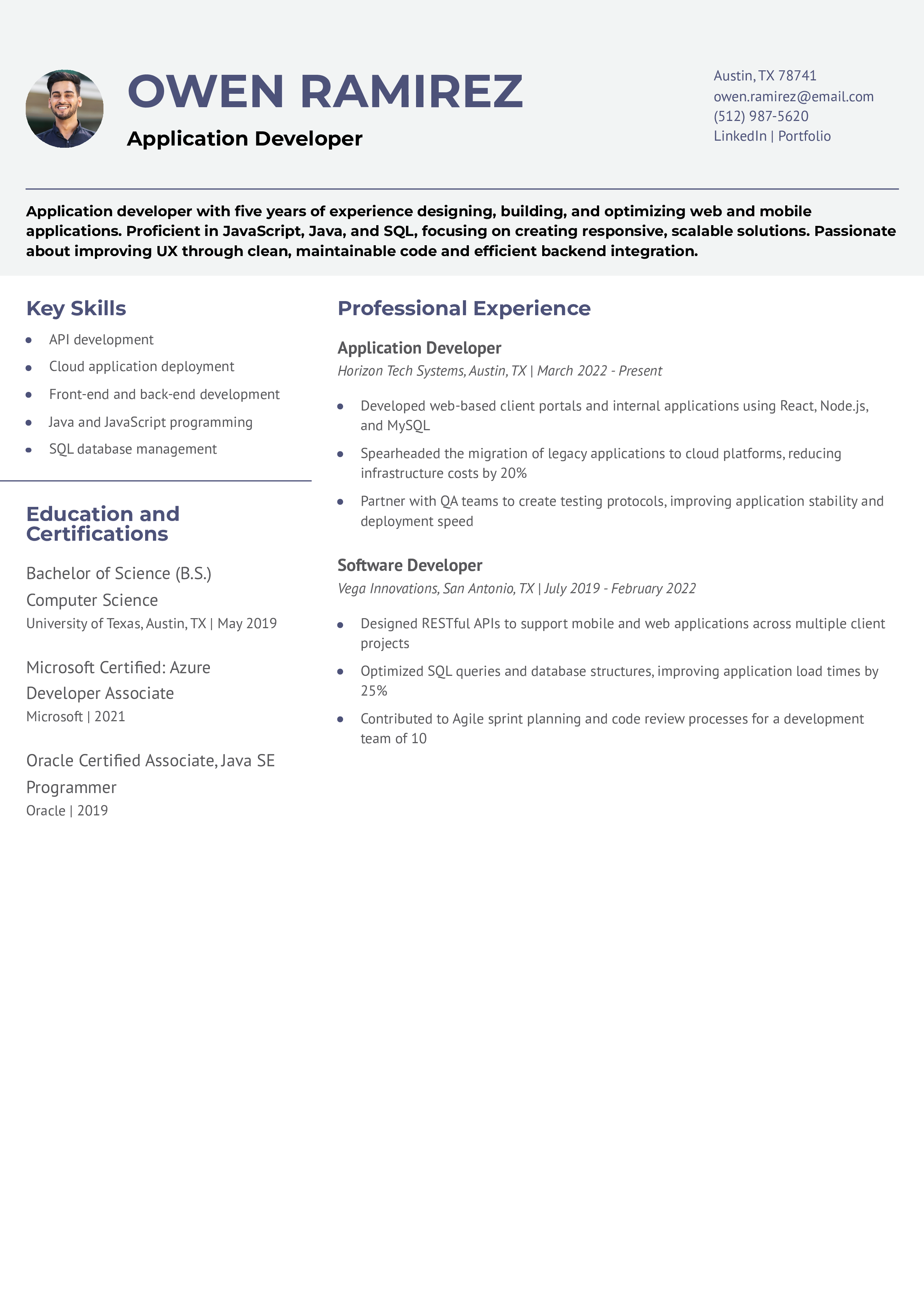 Application Developer Resume Example