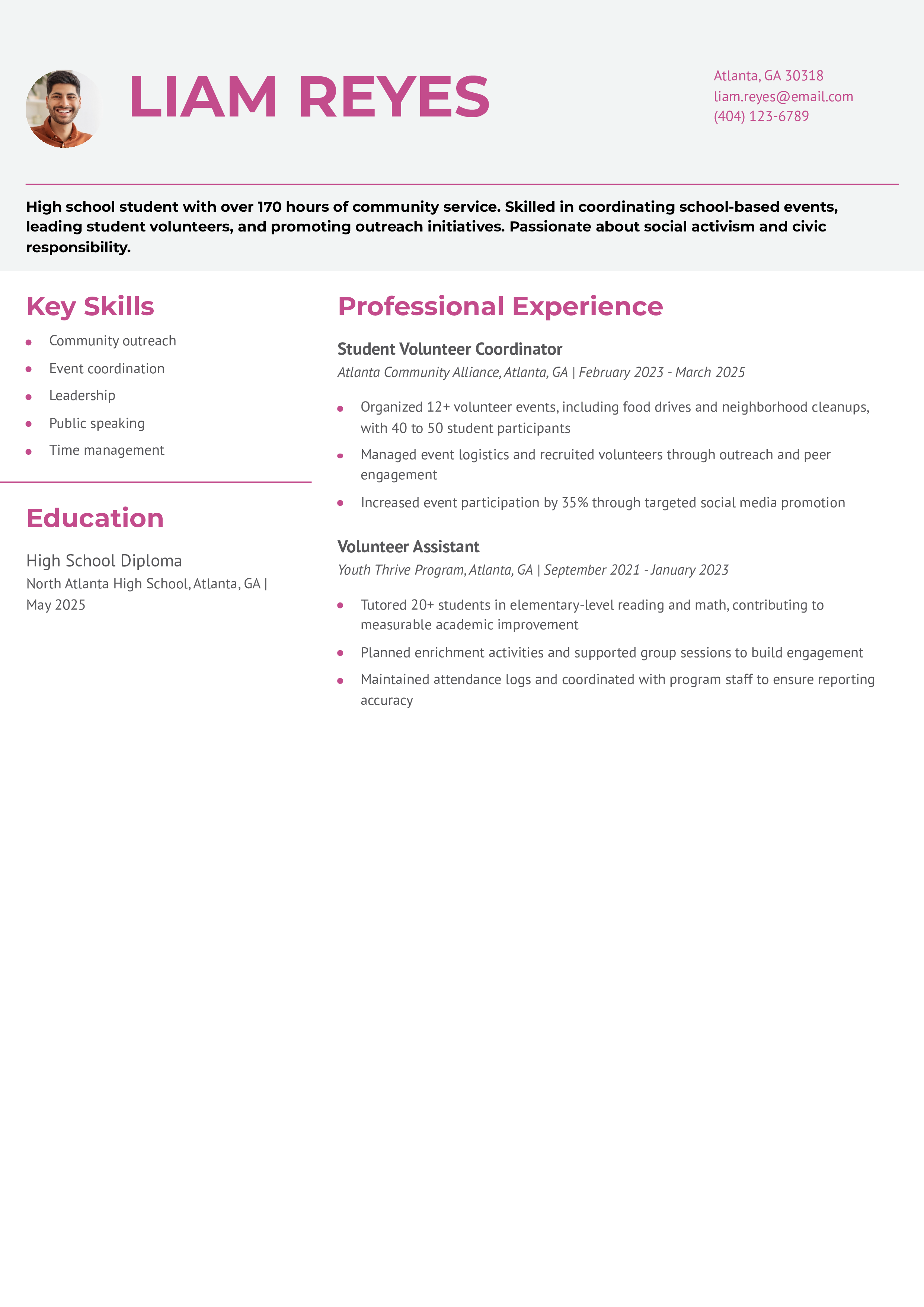 High School Student Resume Example