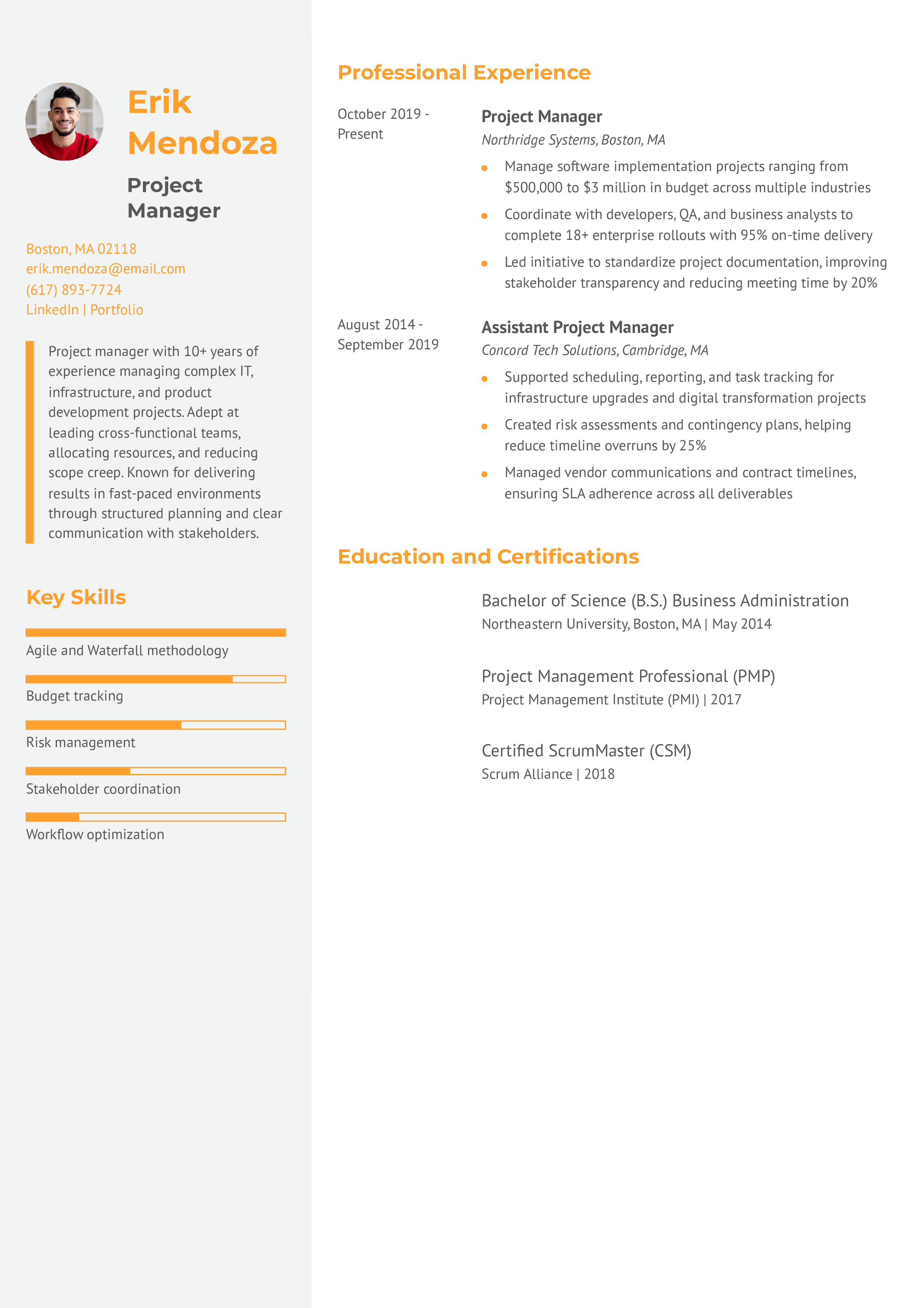 Project Manager Resume Example