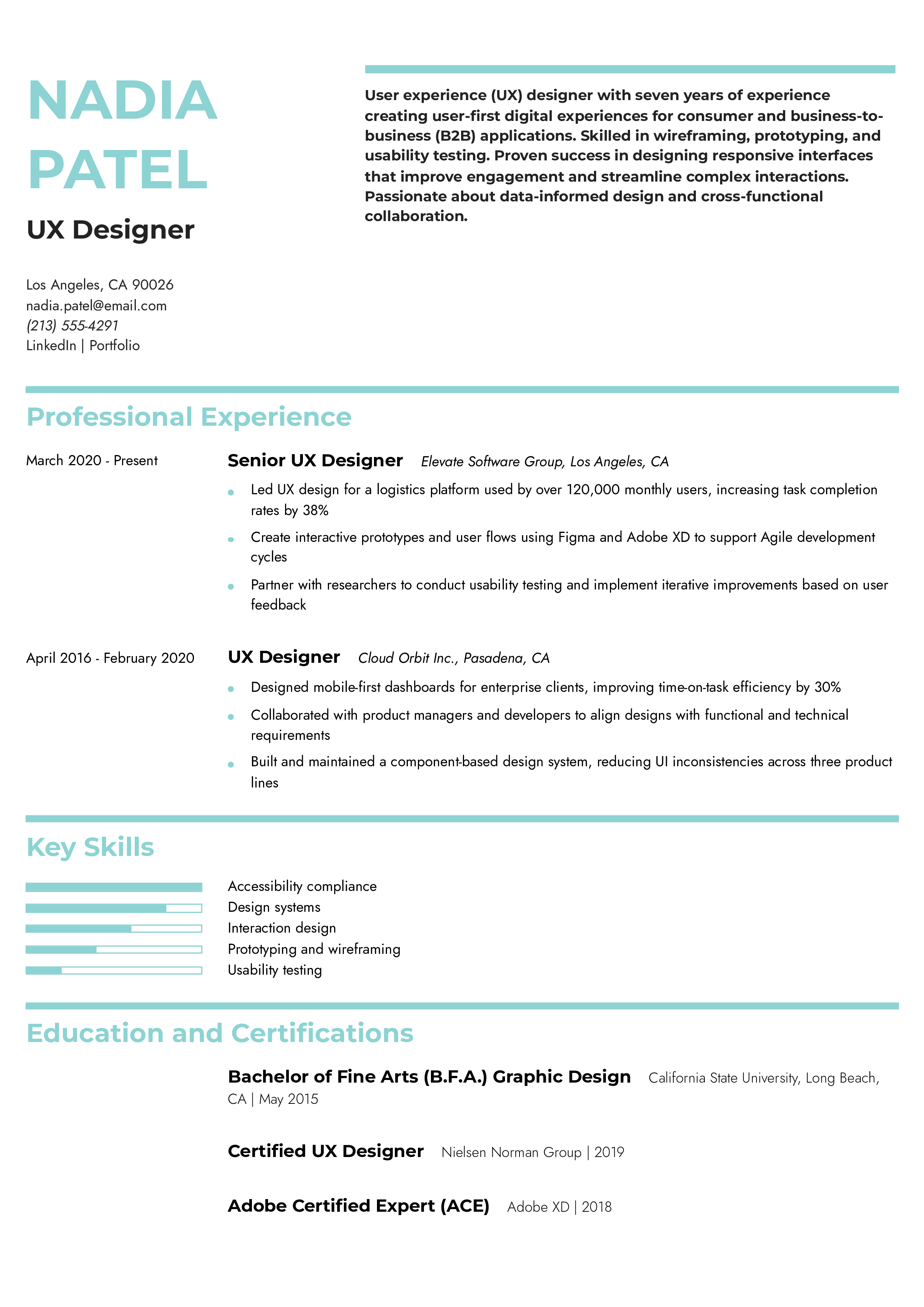 UX Designer Resume Example