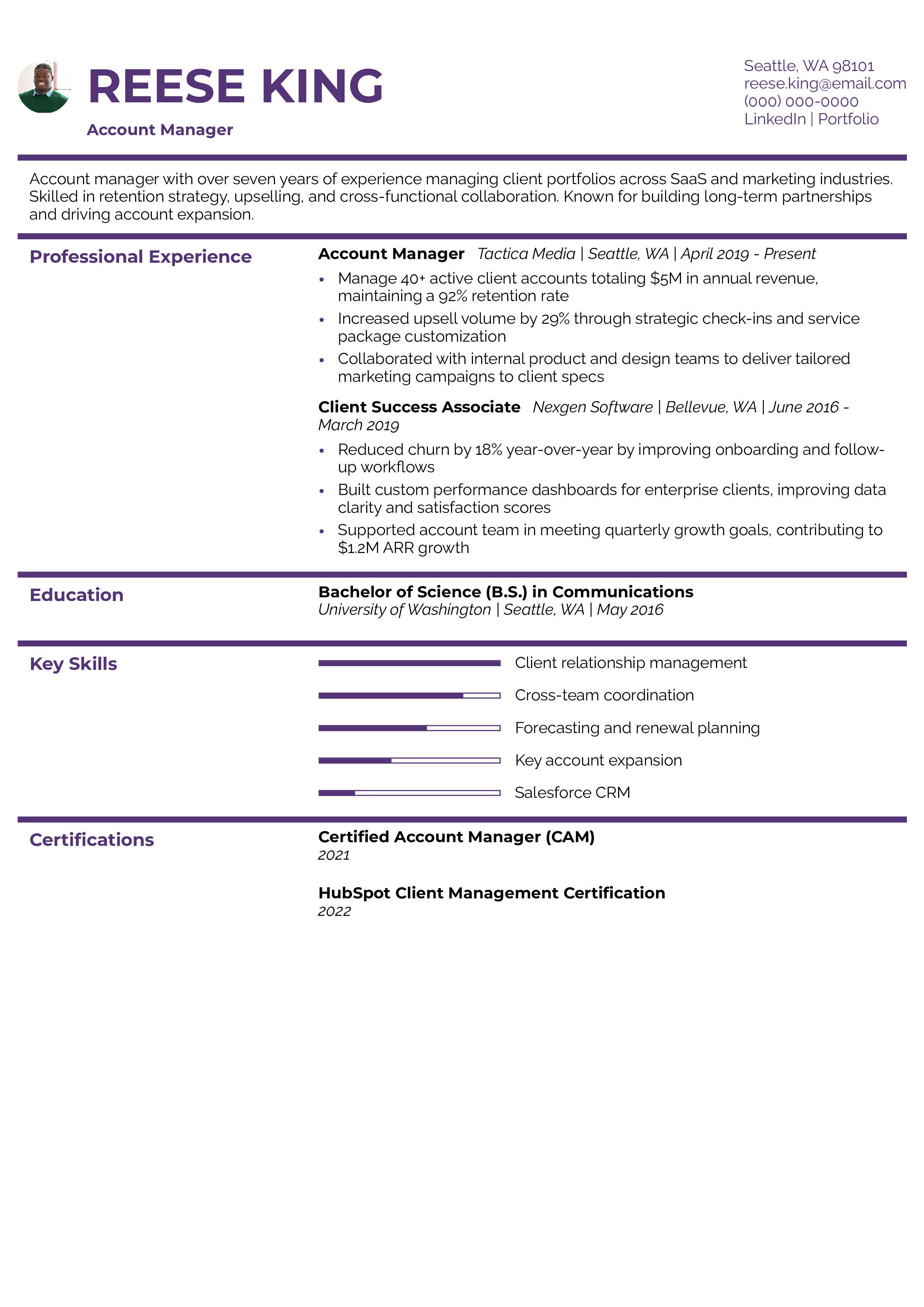 Account Manager Resume Example