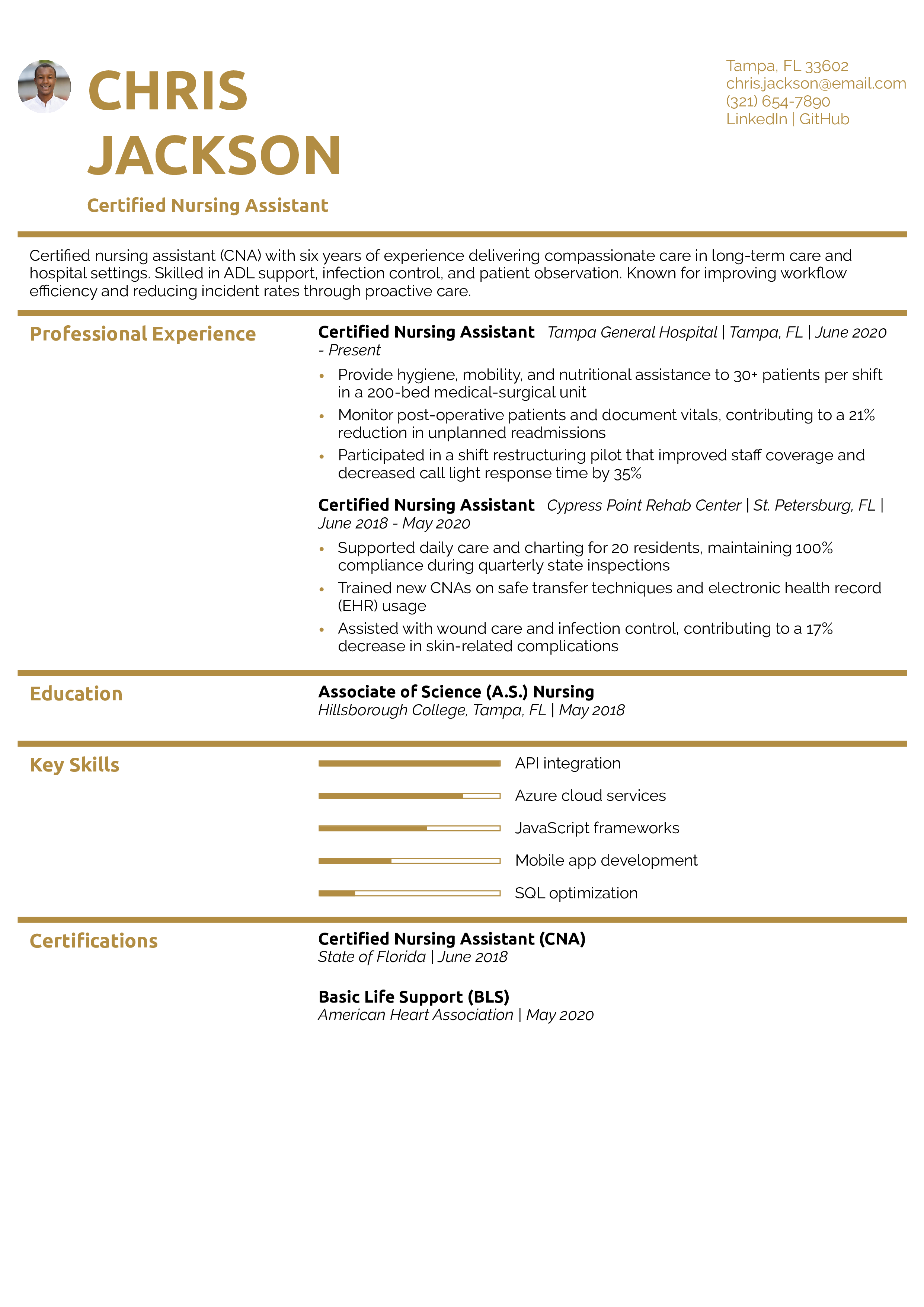 Certified Nursing Assistant Resume Example