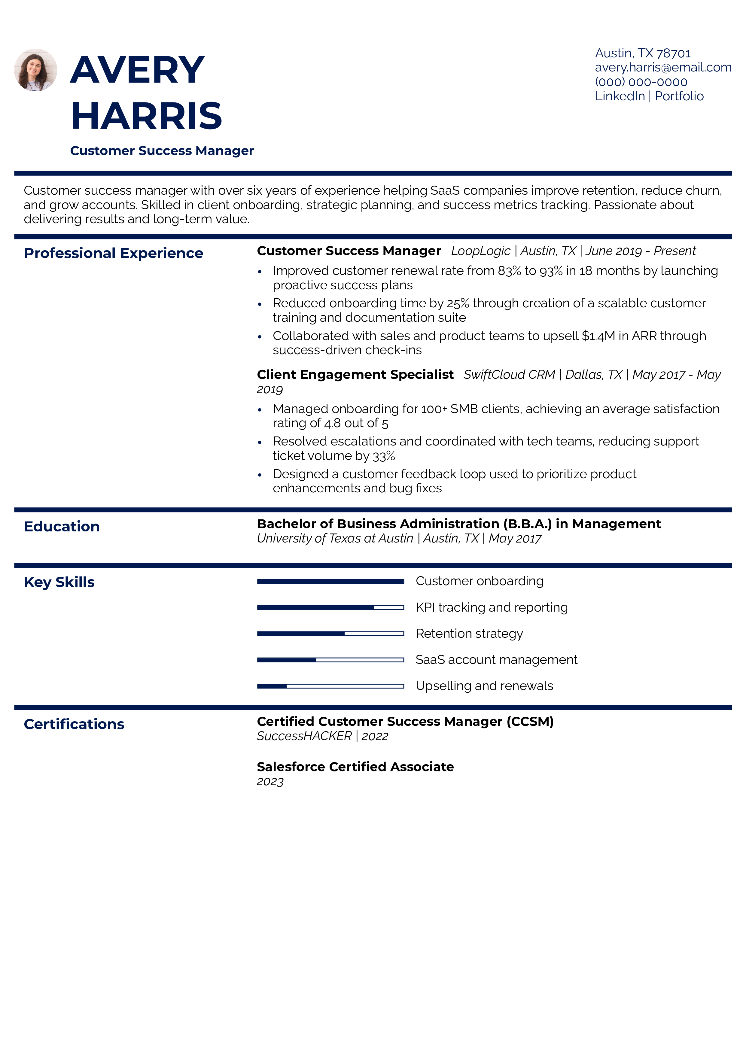 Customer Success Manager Resume Example
