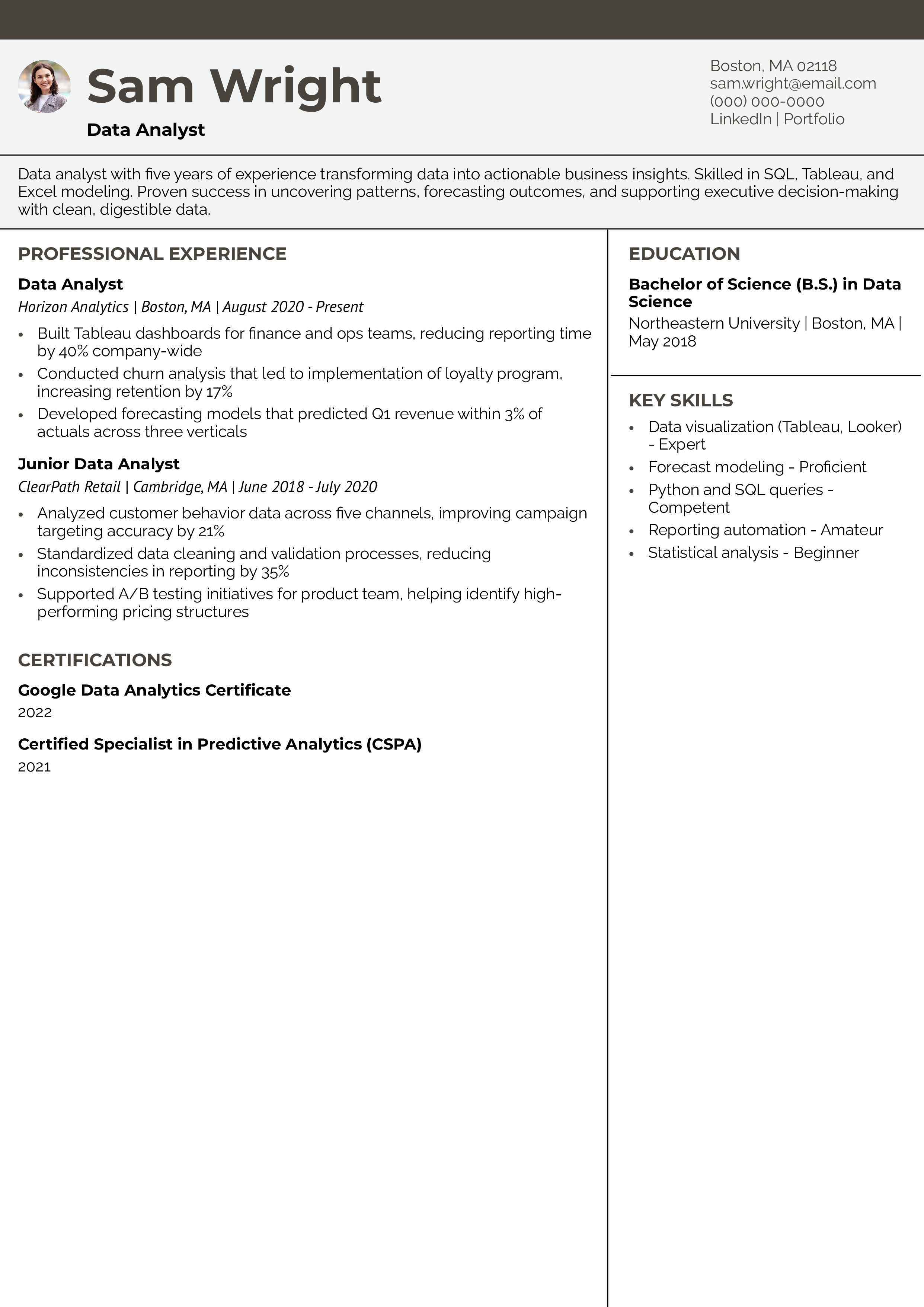 Data Analyst Resume Example