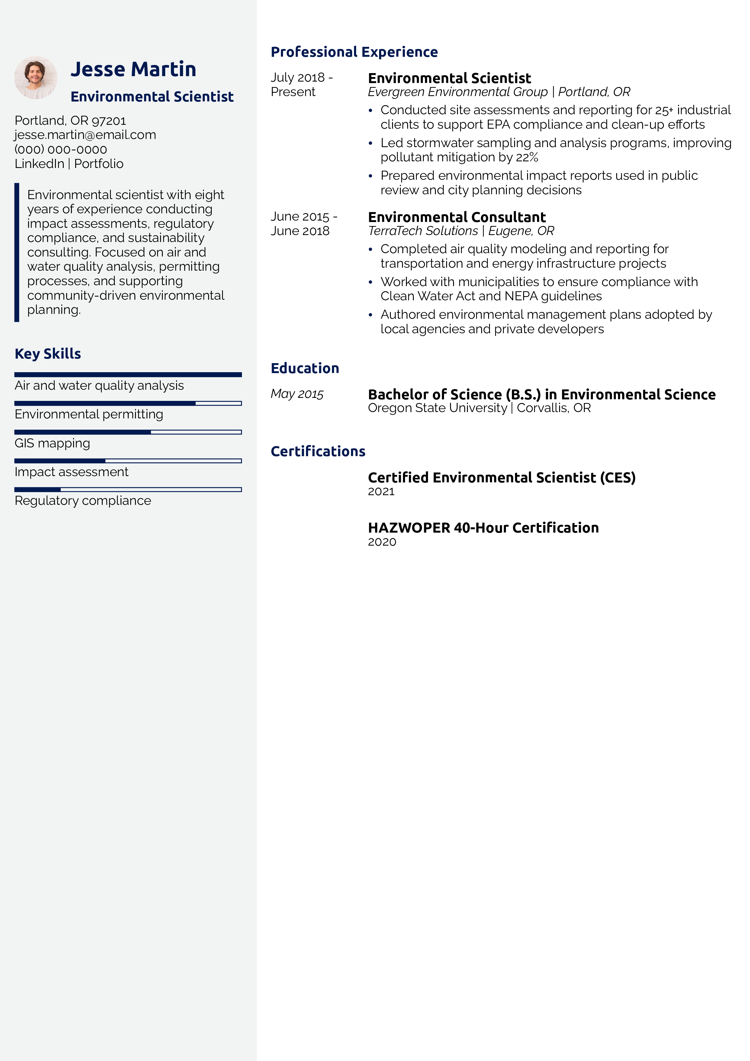 Environmental Scientist Resume Example