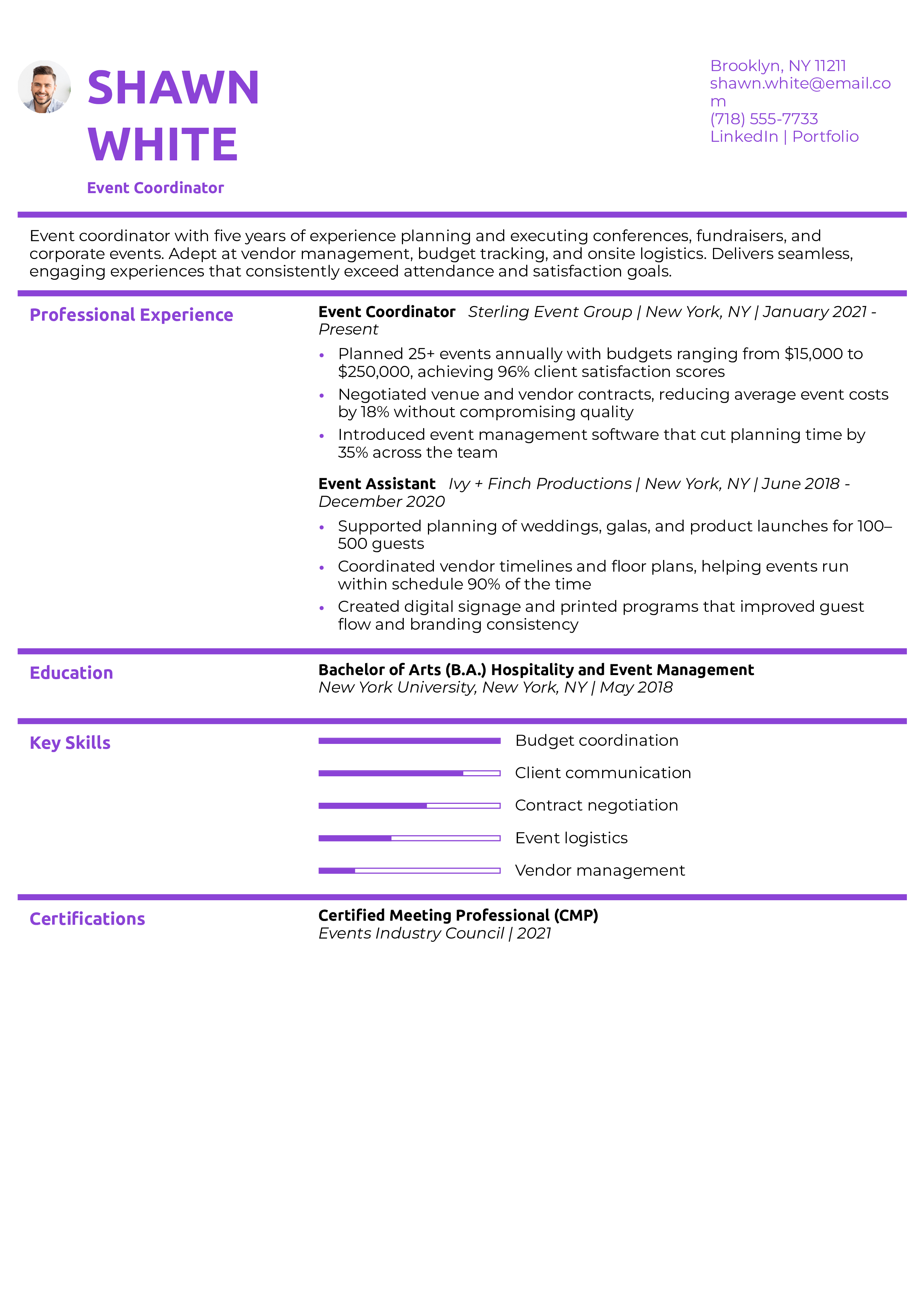 Event Coordinator Resume Example