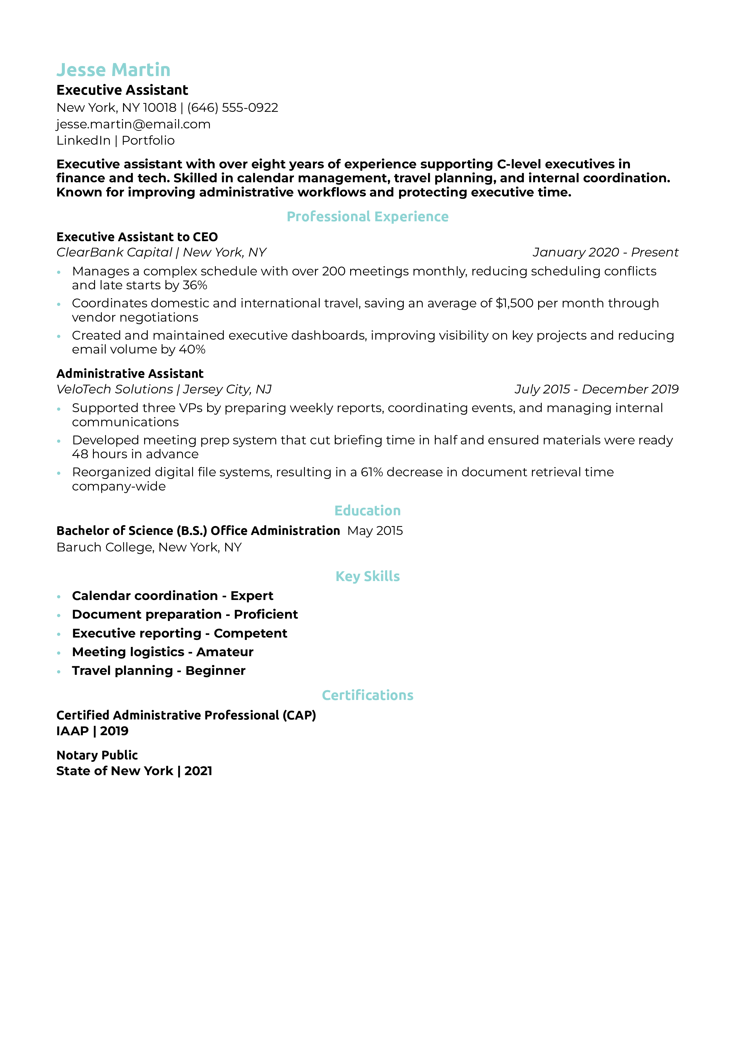 Executive Assistant Resume Example