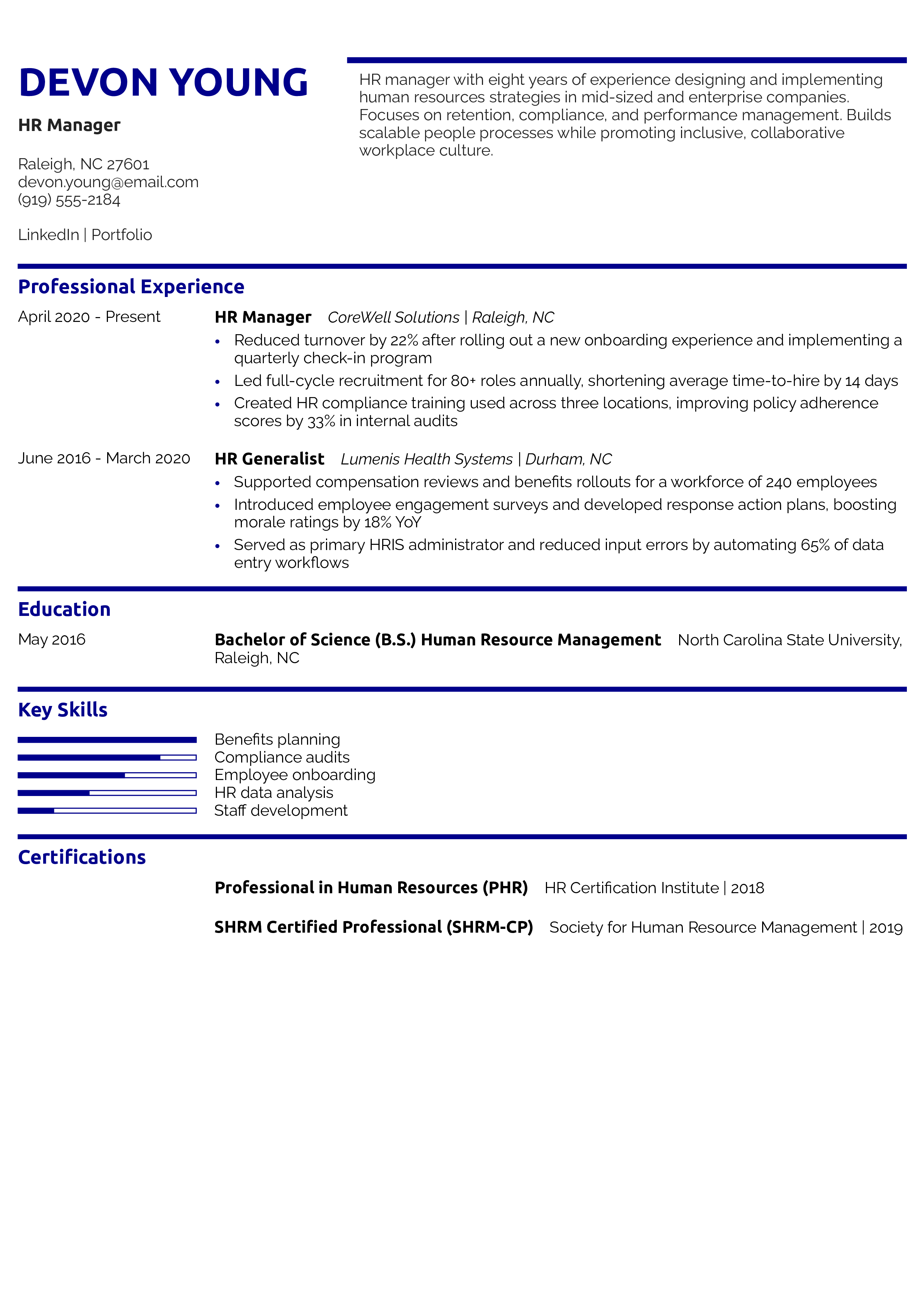 HR Manager Resume Example