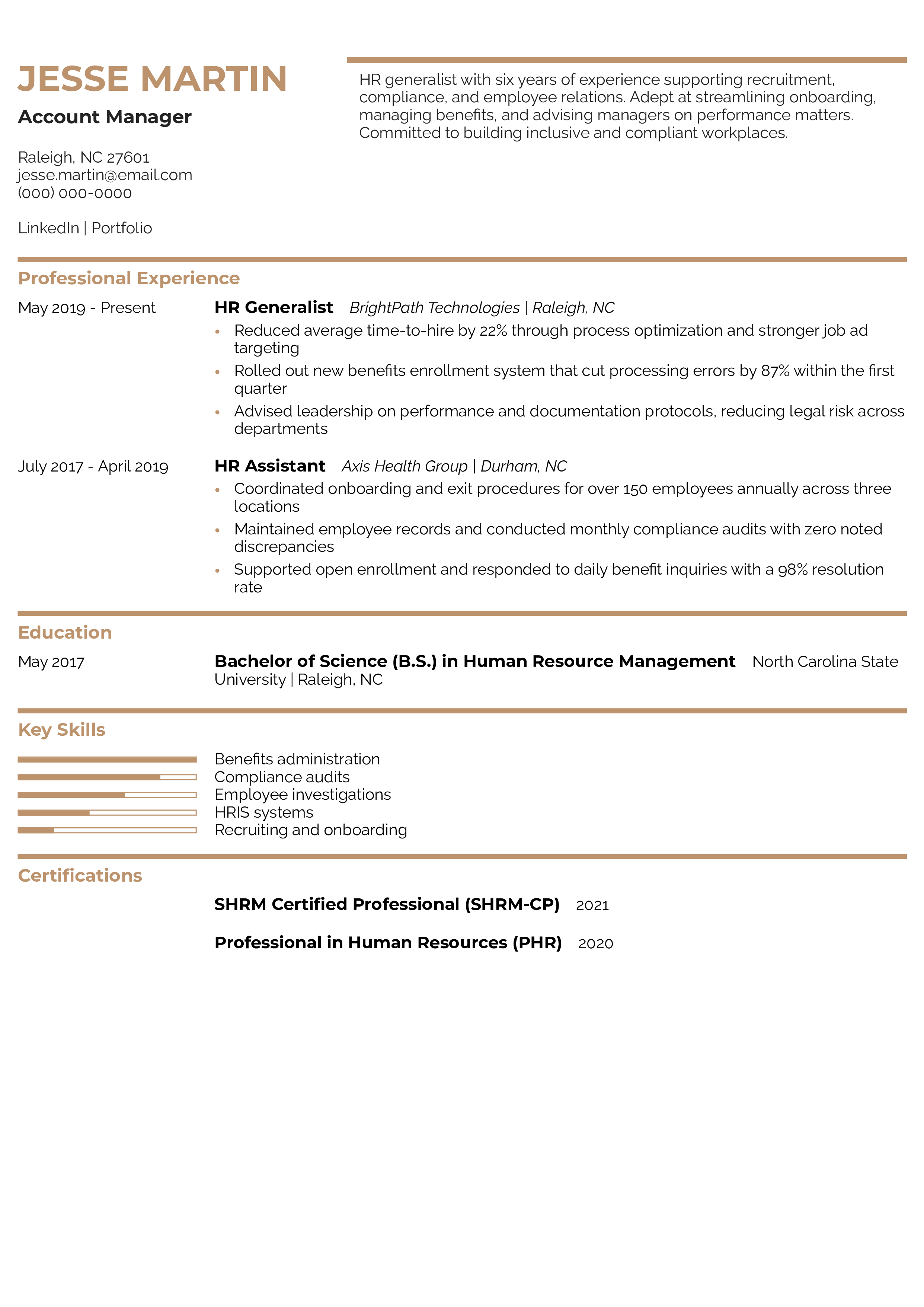 Human Resources Generalist Resume Example
