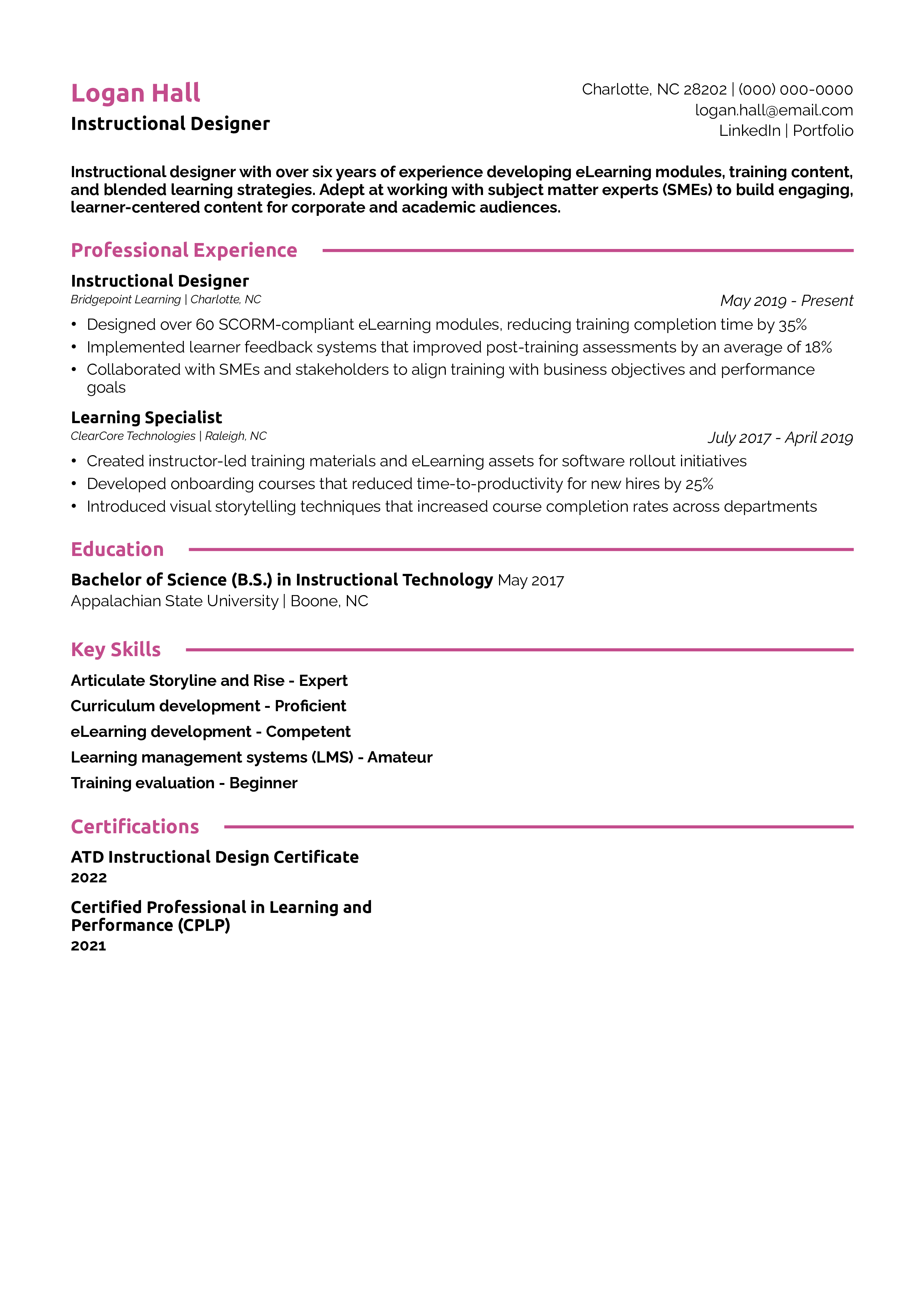 Instructional Designer Resume Example
