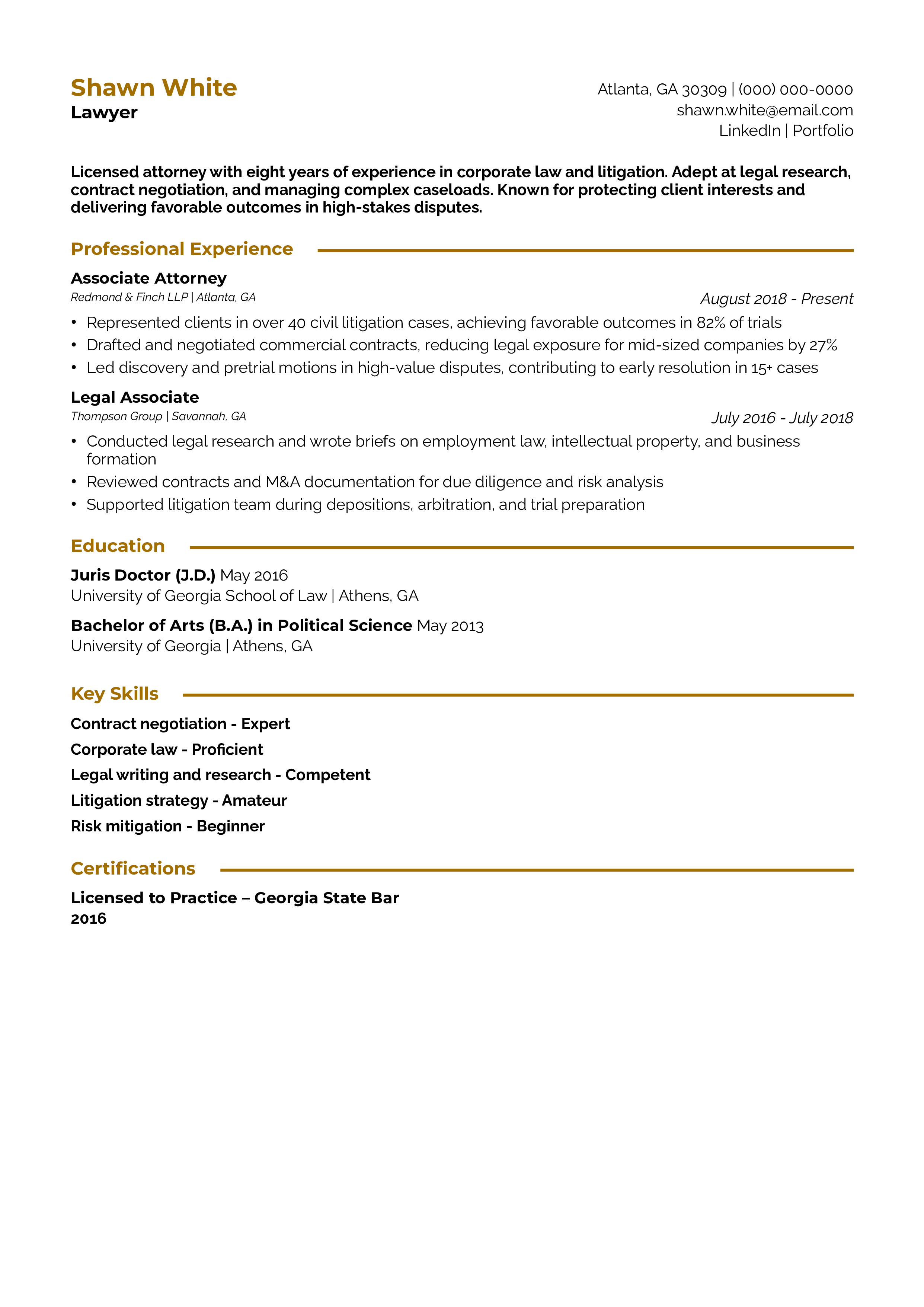 Lawyer Resume Example