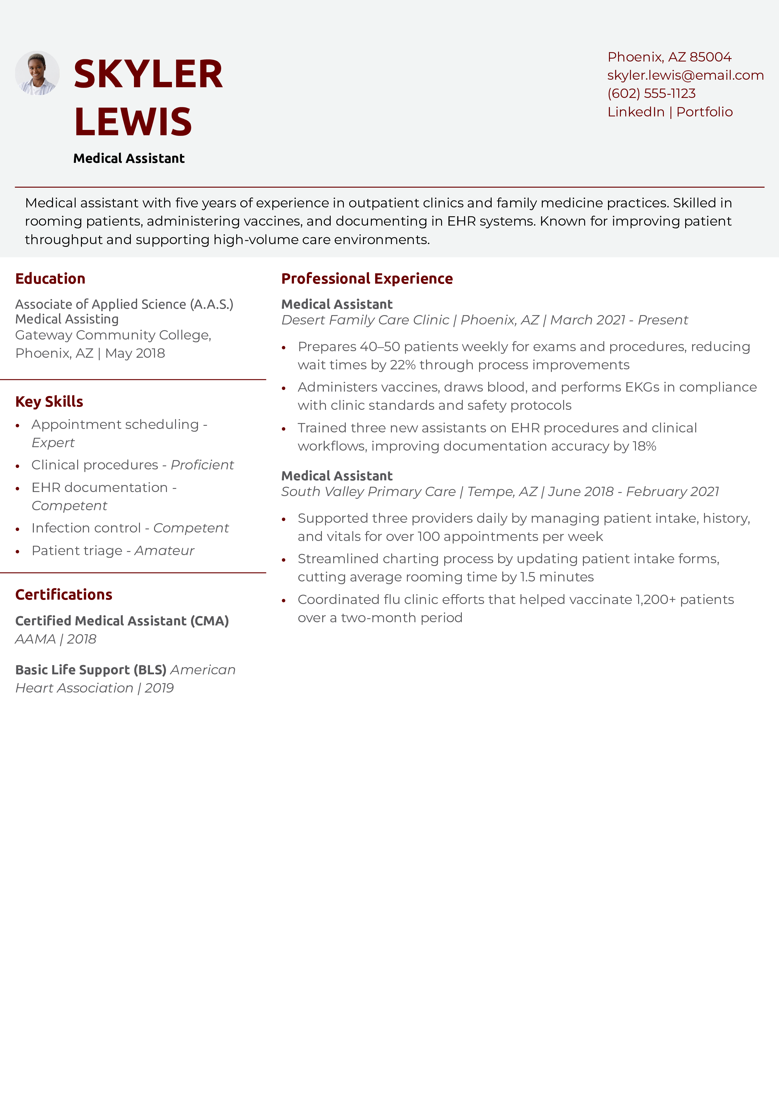 Medical Assistant Resume Example