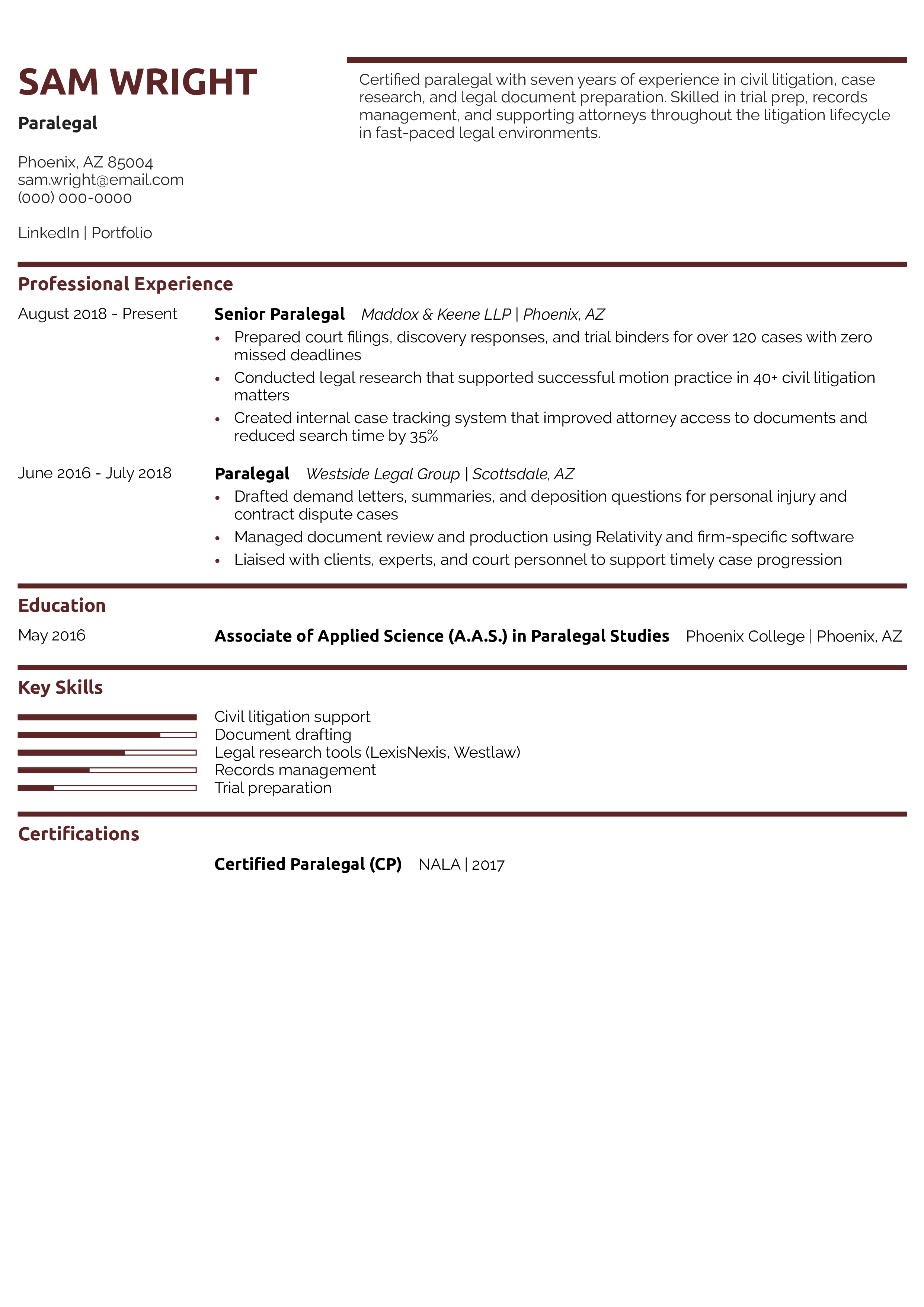 Paralegal Resume Example
