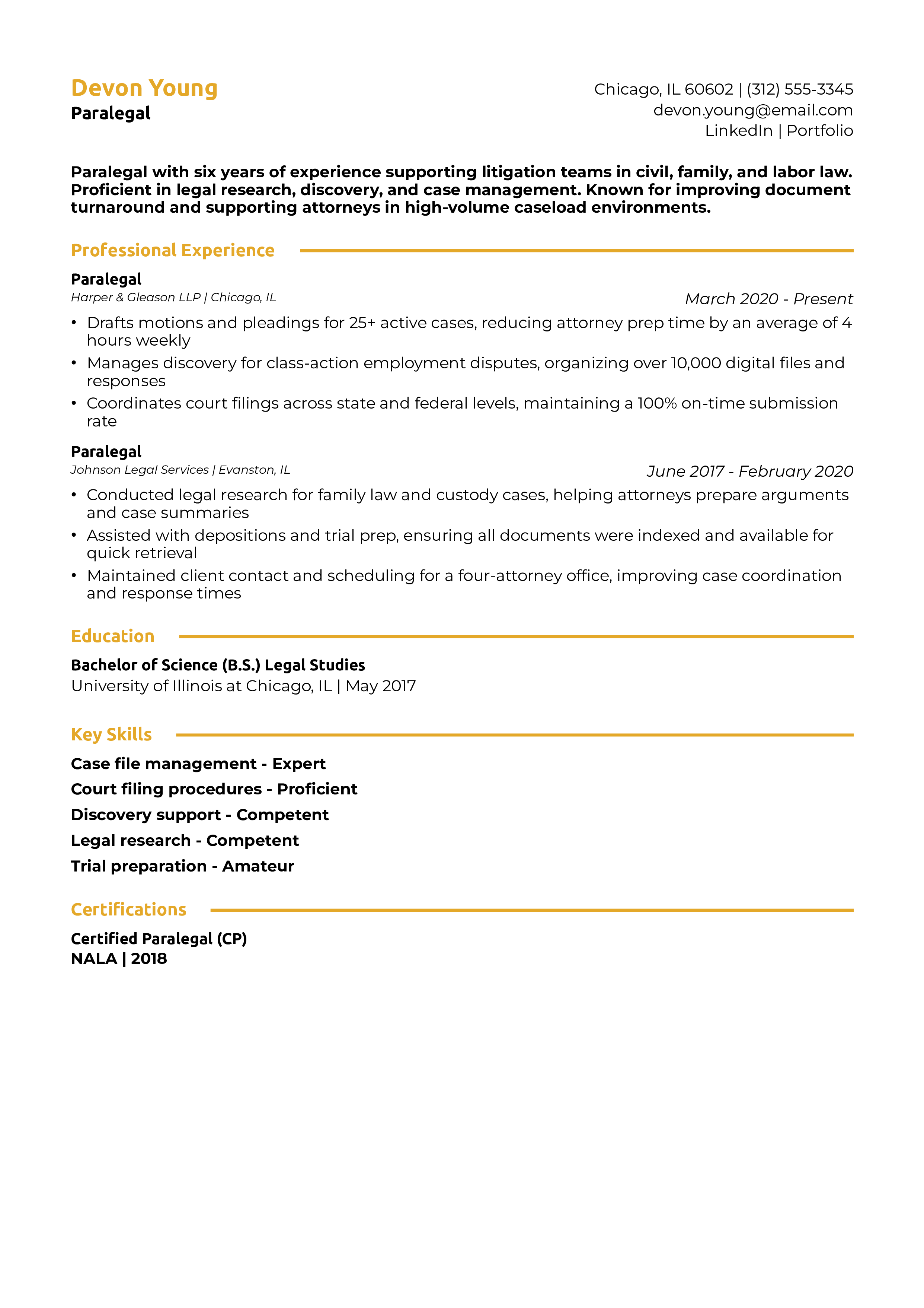 Paralegal Resume Example
