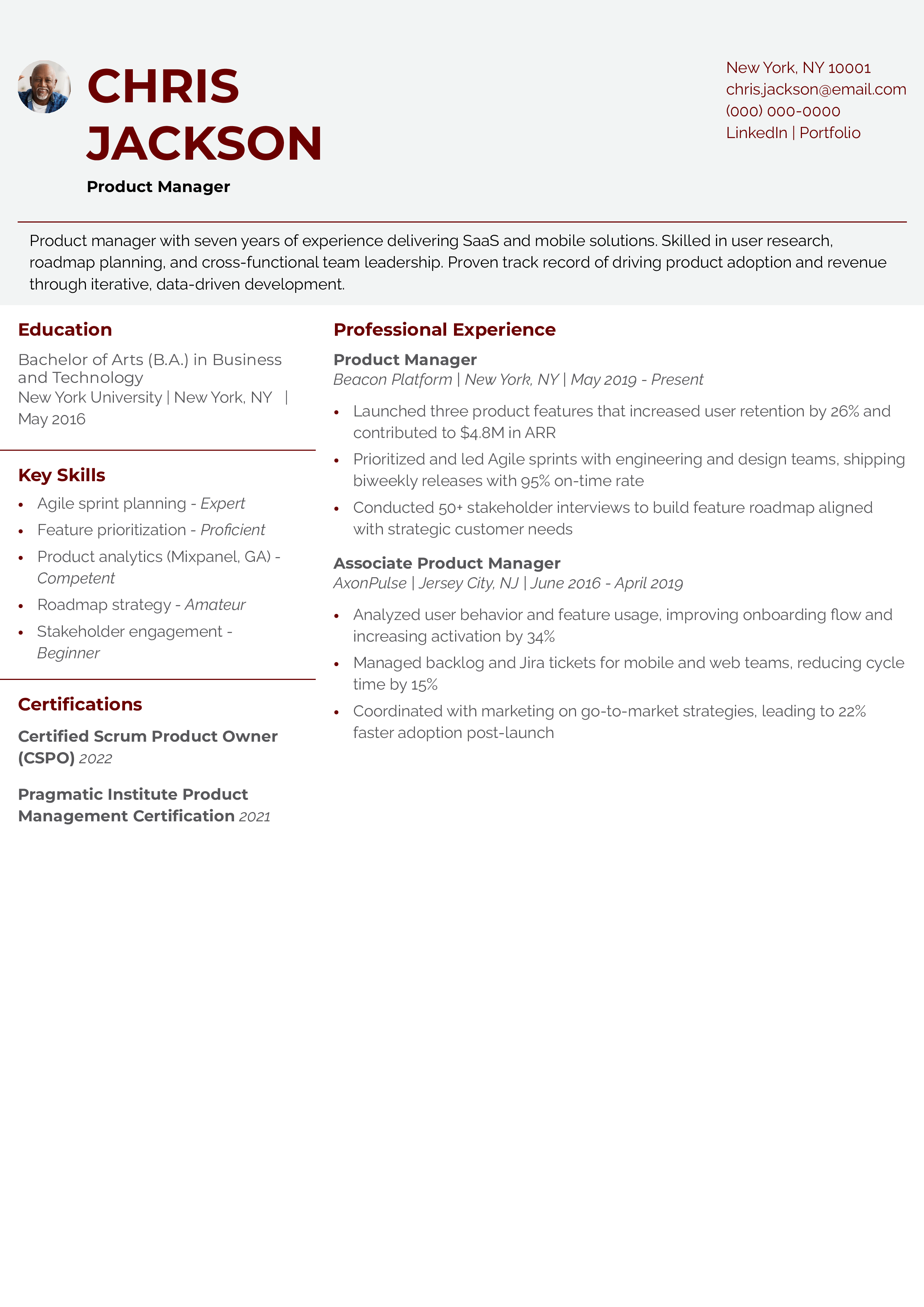 Product Manager Resume Example