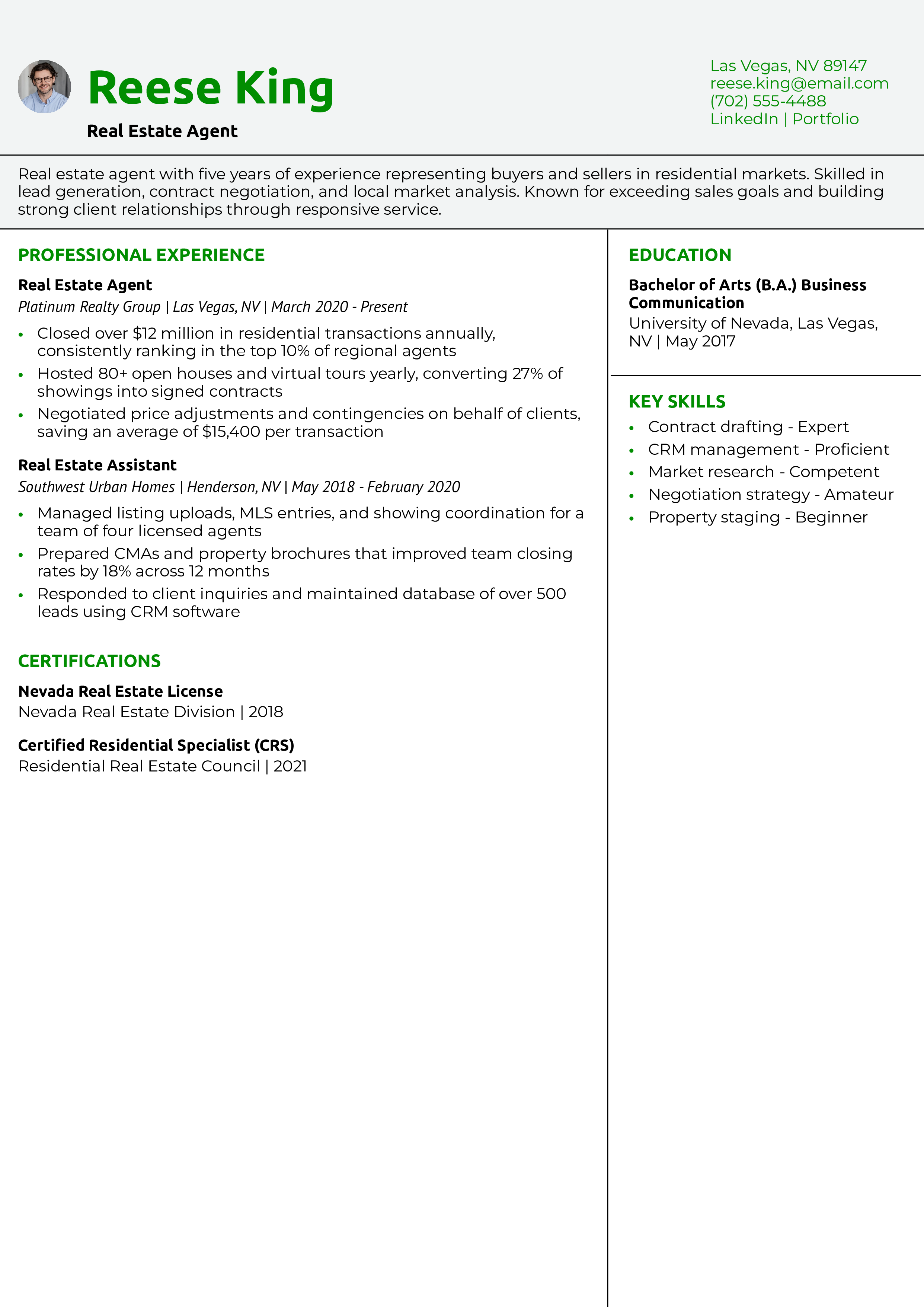Real Estate Agent Resume Example