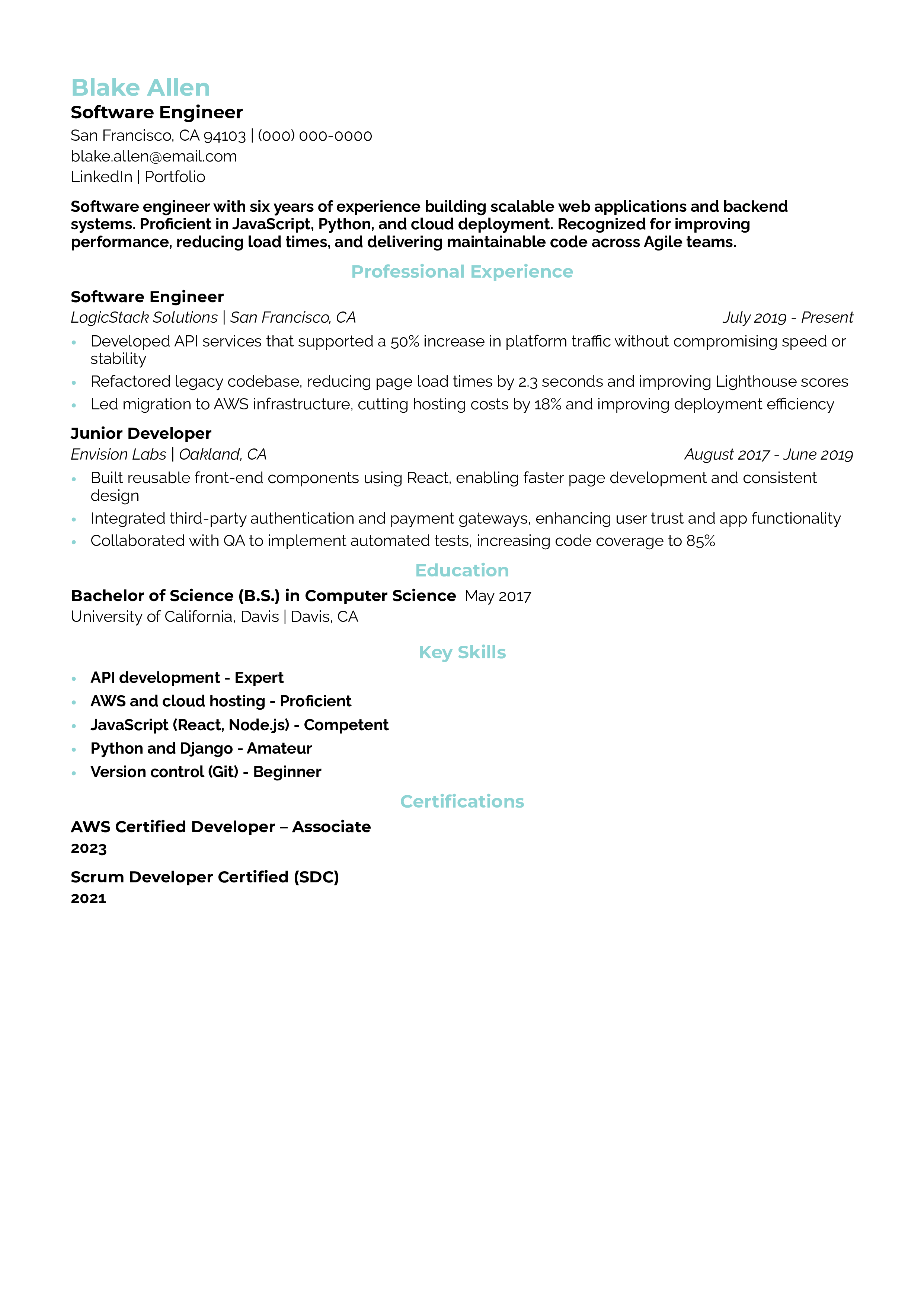 Software Engineer Resume Example