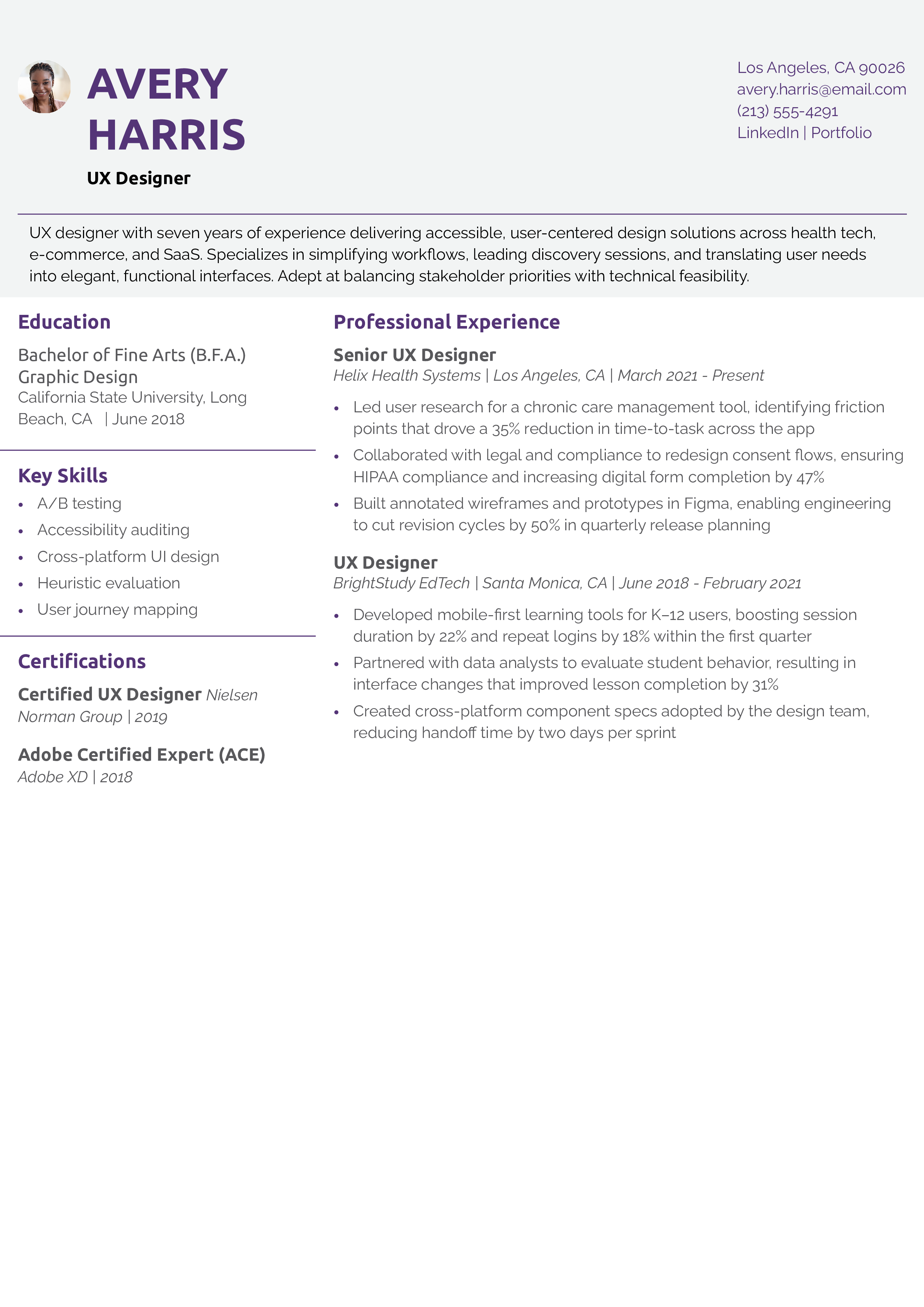 UX Designer Resume Example